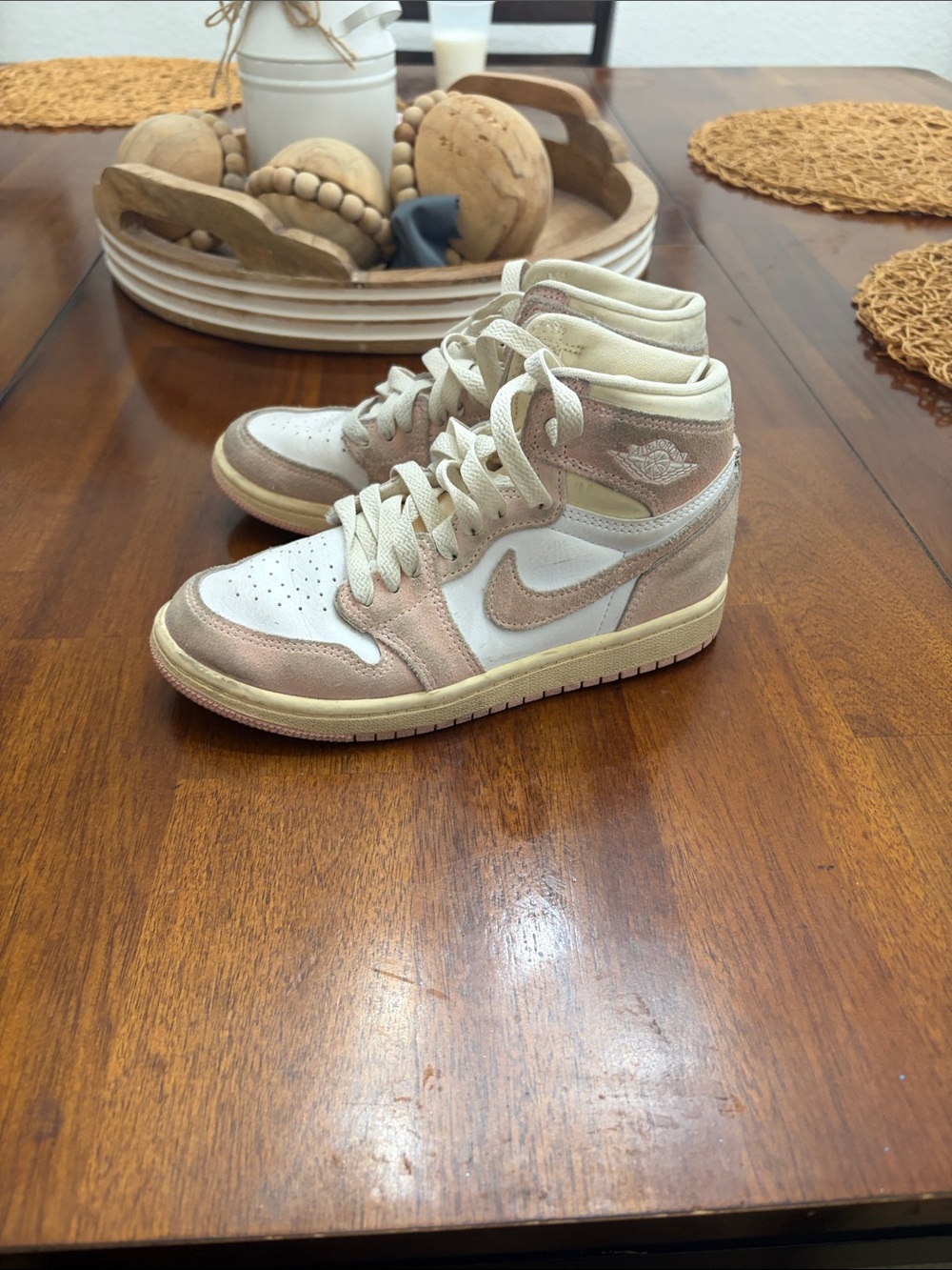 Nike Kids High-Top Sneakers in White and Light Pink